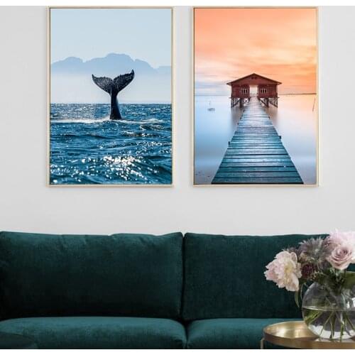 Canvas Painting Modern Minimalist Seaside Fish Landscape Map Wall Art Print Poster Picture Bedroom Living Room Home Decoration