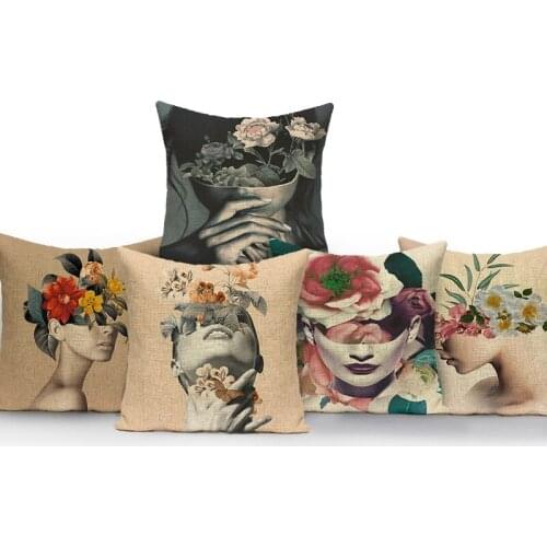 Abstract Woman Flowers Flower Pillow Cases for Bed Decorative Cushion Cover Living Room Decoration Pillowcases Funda De Almohada