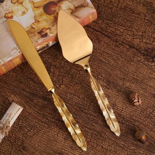 2021 new European retro gold western tableware dessert pastry pizza shovel two-piece set