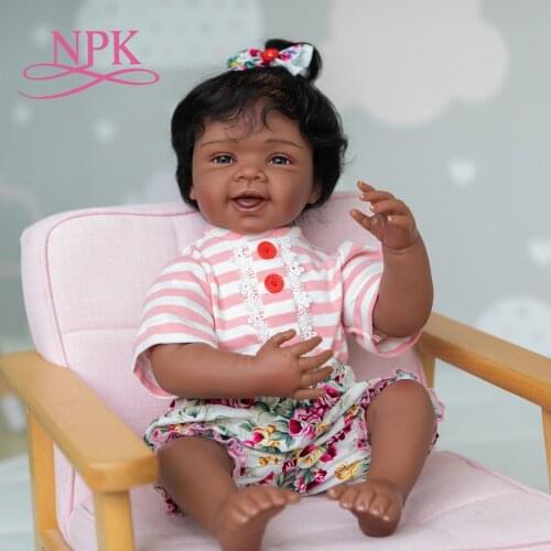 NPK 49CM African Black Skin American baby art doll soft body reborn doll 100% handmade detailed painting collectibles