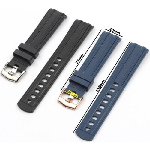 New 20mm Soft Natural Rubber Silicone Watchband For Omega Seamaster 300 Watch Strap Silver Rose Pin Buckle
