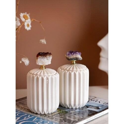 Luxury Natural Crystal Ceramic Candy Jar Storage Storage Jar Desktop Decoration Ornaments White Geometric Origami Porcelain Jar