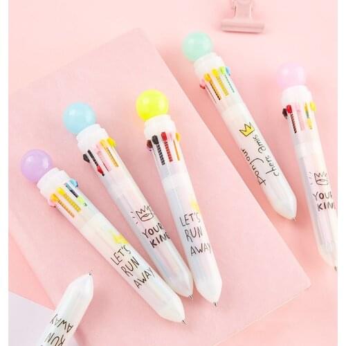 10 In 1 Multi-colored Cute Candy Color Creative Retractable Ballpoint Pen Colorful Pens for Student Kids School Supplies