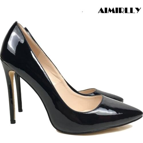 Womens Shoes Pointed Toe High Heels Pumps Ladies Party Clubwear Fashion Heels Patent Leather Red Aimirlly