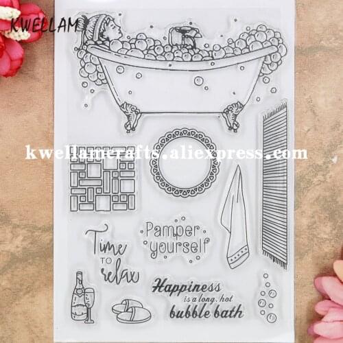 Pamper Yourself Time to Relax Happiness Bubble Bath Scrapbook photo cards rubber stamp clear stamp transparent stamp KW9060417