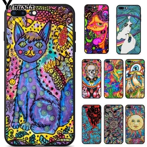 Yinuoda Hippy Hippie Psychedelic Art Black TPU Soft Silicone Phone Cover for iPhone 8 7 6 6S Plus 5 5S SE XR X XS MAX