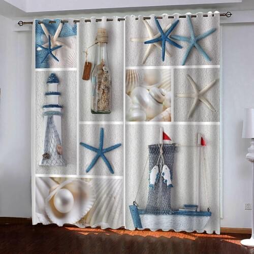 3D Starfish curtain photo Windows Curtains for Living Room Bedroom Decorative Kitchen Curtains Drapes Treatments Customized