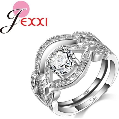 New Arrrival Fashion Elegant White 925 Sterling Silver CZ Crystal Wedding Engagement Rings Set For Women
