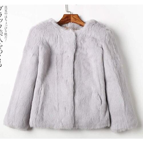 Winter Fashion Real Full Pelt Rabbit Fur Coat 100% Solid Rabbit Fur Jacket Warm Soft Smooth Fur Coat Women Christmas Dress