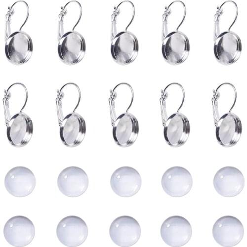 10pcs/box DIY Earring Making Brass Leverback Earring Cabochon Settings and Glass Cabochons for DIY Jewelry Making