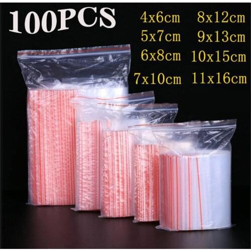 100pcs/pack Resealable Zip Lock Bags Self Seal Clear Plastic Poly Bag Food Storage Package Reclosable Vacuum Fresh Bag Reusable