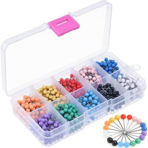 1000 Pieces 1/8 inch Map Push Pins Map Tacks with Plastic Round Heads and Steel Needle Points 10 Colors (Each Color 100 PCS)