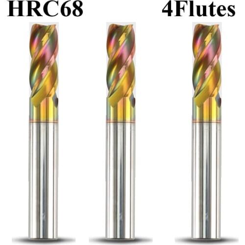 3mm 4mm 5mm 6mm OD 50mm 75mm Length HRC68 Tungsten Solid Carbide 4 Flute Straight Flattened CNC Cutting Tool End Milling Cutter