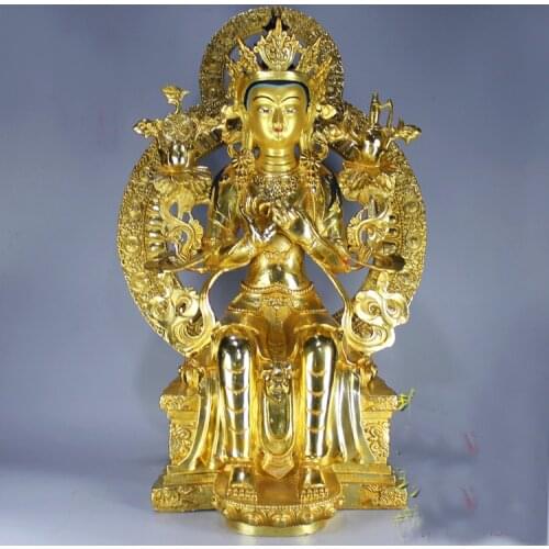 46CM huge large # GOOD buddha Buddhist HOME Temple Nepal Tibet Buddhism gold gilding Maitreya Future lucky buddha brass statue