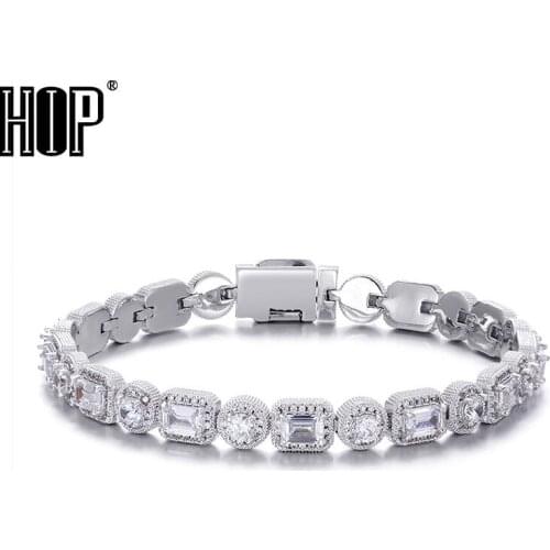 Hip Hop 8MM Bling Iced Out Round Box Buckle CZ Copper Setting AAA+ Cubic Zirconia Stones Bracelet For Men Jewelry Solid Back