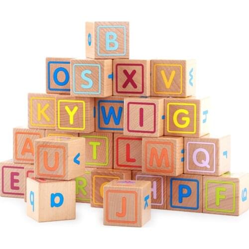 Childrens Intelligence Early Education Wooden Blocks Toys ABC English Alphabet Blocks Baby 26PCS Wood Building blocks set Gift