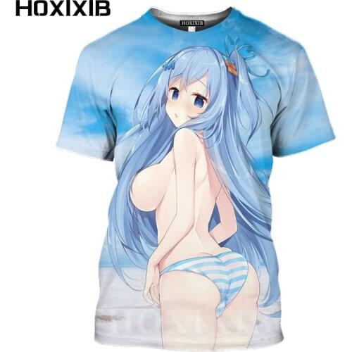 HOXIXIB Two Dimensions Anime Girl T Shirt Men Top 3D Seaside Hot Swimsuit Beauty Bikini T-shirts Women Big Chest Loli Sportswear