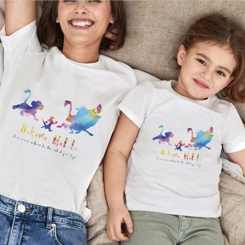 T Shirts Summer Short Sleeve Casual White Tshirts Harajuku Makuna Matata Simba Disney Cartoon Tee Tops Oversized Family Clothes