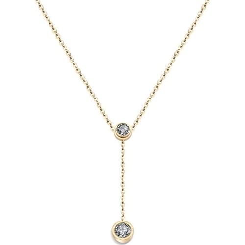 Hot Sale Double Small Crystal Gold Color / Rose Gold Color /Silver Color Titanium Steel Necklaces