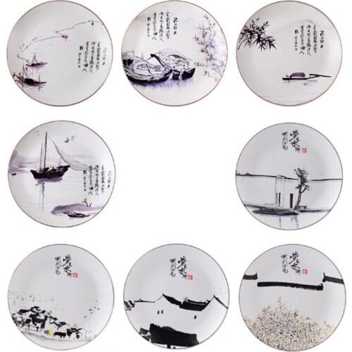 Chinese landscape painting ceramic dish wall hanging for Home Wall Decor Painting Plates Display Ceramic Craft Round