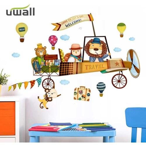 Creative Cartoon Airplane Animal Wall Stickers Baby Kids Room Decor Stickers Bedroom Home Decoration Self-Adhesive Wall Sticker