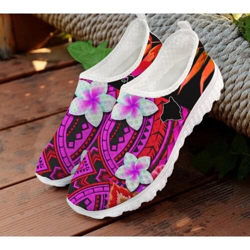 ELVISWORDS Flats Women Shoes Sneakers Casual Traditional Ethnic Plumeria Flower Printing Ladies Mesh Comfortable Slip-on Shoes