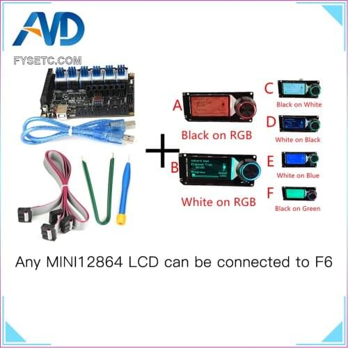 FYSETC F6 V1.3 ALL-in-one Mainboard + 6pcs TMC2208 V1.2 Stepper Motor Driver For UART + MINI12864 LCD Display mini 12864 Screen