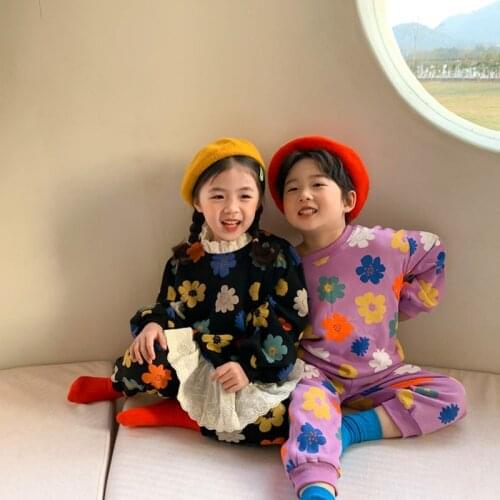 MILANCEL 2021 Spring New Kids Clothes Sun Flower Lace Suit Casual Brother And Sister Set