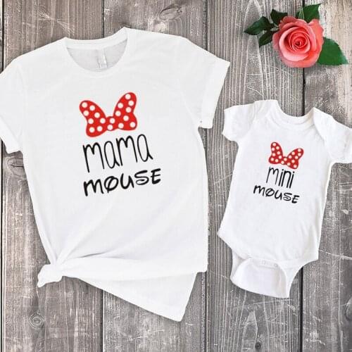 Cute Family Look Matching Clothes Mommy and Me Clothes Whit T-shirt for Women Cartoon Mother and Daughter Clothes Outfits L