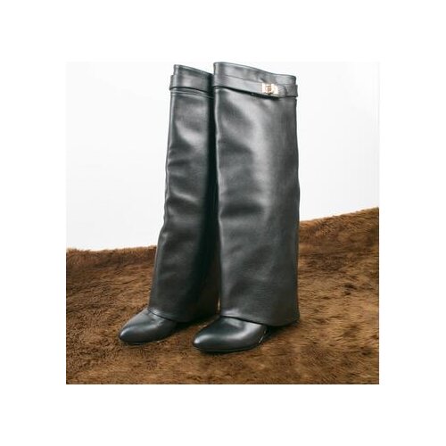 Fashion Women Boots High Heels Luxury Brand Wedges Shoes Woman Pumps Suede Leather Botas Mujer Solid Knee BootSapatos Femininas