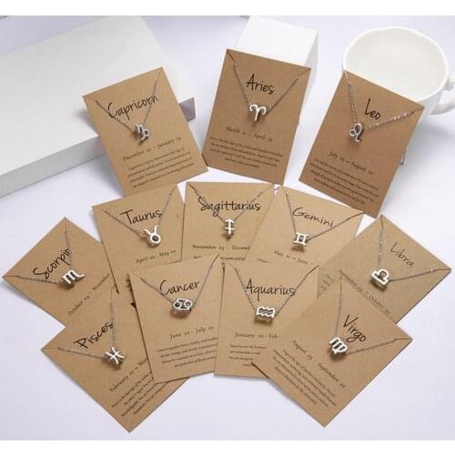 Men Women 12 Horoscope Zodiac Sign Gold Pendant Necklace Aries Leo 12 Constellations Jewelry Kids Christmas Gifts