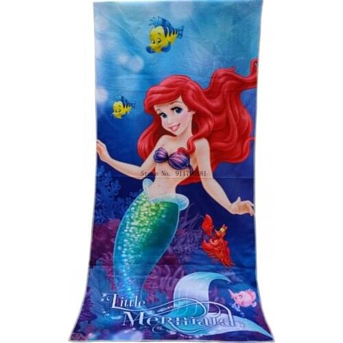 Disney Mermaid Princess Beautiful Print Soft Absorbent Blue Bath Towel Girl Gift Absorbent Children Pool Beach Towel 70x140CM
