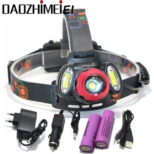 8000Lumen XM-L T6+2COB LED Rechargeable Head Torch 4Mode Headlamp Flashlight Head Light+2x 18650 Batteries Car charger+USB