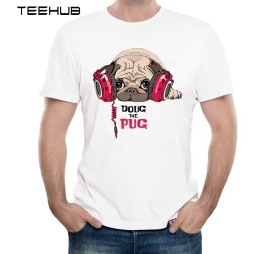2019 Mens New Fashion Funny Music Pug Puppy in a HeadphonesPrinted Short Sleeve T-Shirt Summer Cool Tops Soft Tee
