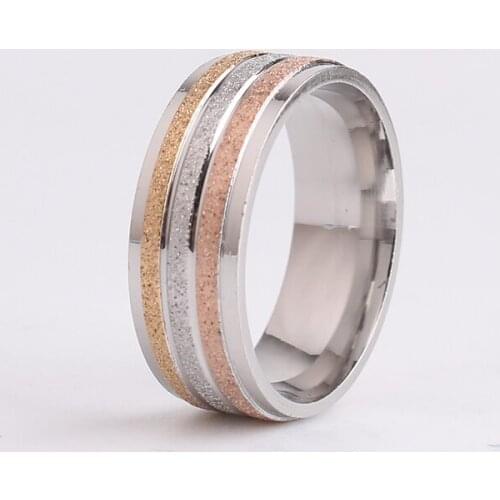 Wedding rings 8mm gold color 3 stripes Scrub 316l Stainless Steel finger rings for men wholesale
