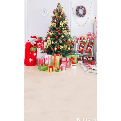 Christmas Tree Gifts Brick Wall Wooden Floor Photography Backgrounds Customized Photographic Backdrops for Photo Studio