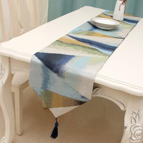 Modern Nordic Geometric Table Runner With Tassel Cotton Linen European Style Abstract Painting Table Runner Placemats Xmas Decor