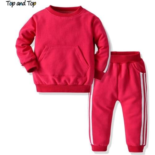 Top and Top Autmn&Winter Fashion Unisex Baby Striped Clothing Sets Pullover Sweatshirt+Pants Boys Casual Clothes Tracksuit Bebes