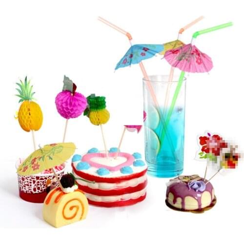 Pineapple Cupcake Toppers DIY Cake Topper Fruit Toothpick Straws Hawaiian Beach Party Wedding Birthday Party Decoration