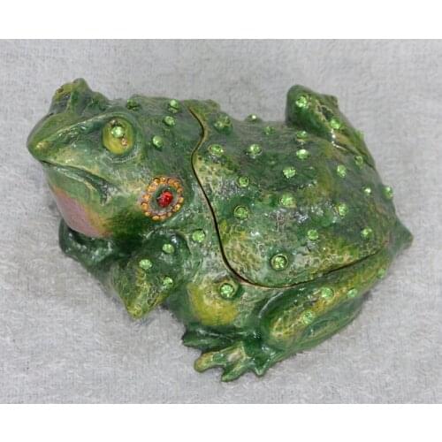 Green big toad bufonid frog jeweled trinket boxes enameled hinged keepsake box Rings Box Earring/Pendant Box