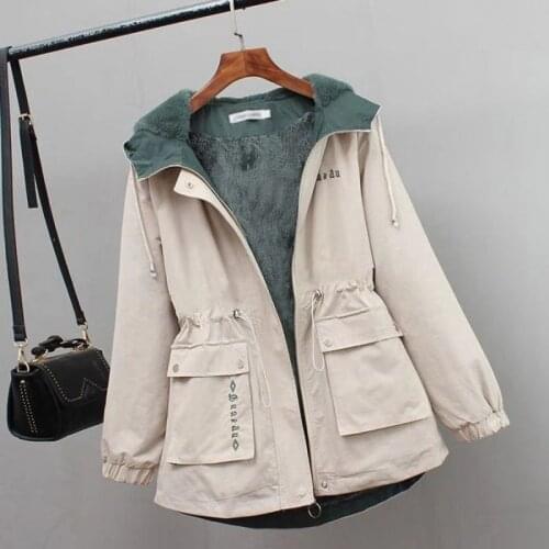 Womens Winter Jacket 2021 New Plus Velvet Thick Warm Outwear all-match Casual Short Loose Windbreaker Female Hooded Coat