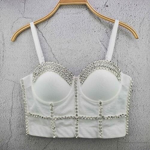 4 Colors Women Sexy Designer Crystal Diamonds Cotton Camisole Tops Summer 2021 Ladies Trendy High Street Short Camis Crop Tops