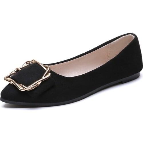 New Slip on Shallow Women Shoes Woman Flats Soft Bottom Casual Shoes Ballet Flats Metal Buckle Pointed Toe Ladies Flats Female