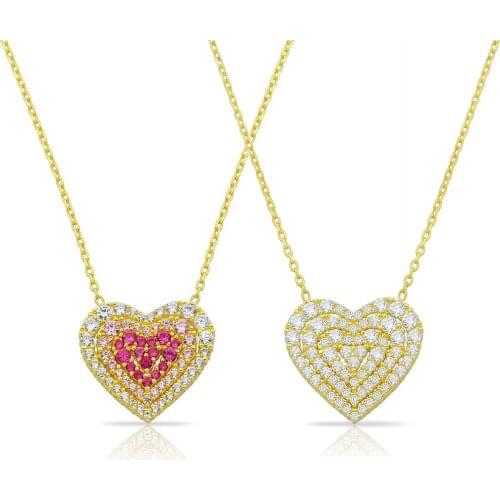 Gold Color 5A White Pink CZ Heart Pendant Necklace 2021 New Multi Layer Hearts Trendy Girlfriend Gift Jewelry