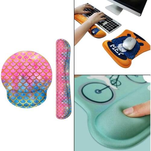 Mouse Wrist Rest Support & Keyboard Wrist Rest Pad Rubber Base for PC Gaming Office Lightweight Colorful 1 Set