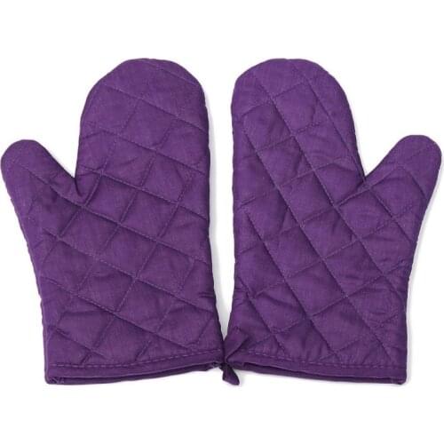 1 Pair Kitchen Craft Heat Resistant Cotton Oven Glove Pot Holder Baking Cooking Mitts Purple Promotion