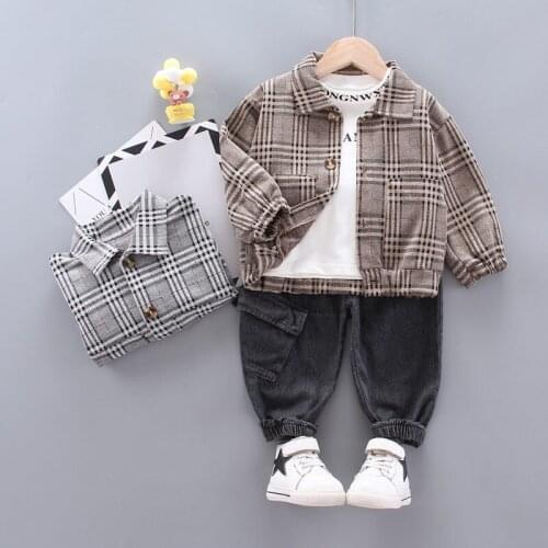 New Autumn Children Baby Boys Clothing Toddler Plaid Gentleman Clothes Suits Kids Gentleman Suits T Shirt Pants 3pcs/Set Clothes