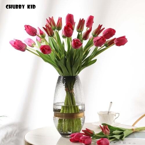 6 bouquets ! wholesale 3D printing Real touch Felt moisturizing artificial Tulips high simulation fake wedding decorative tulip