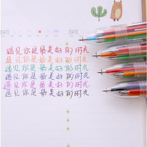 6 Pcs Korean Candy 6 Color Transparent Rod Ballpoint Pen Graffiti Pen Student Ballpoint Pen Stationery Wholesale