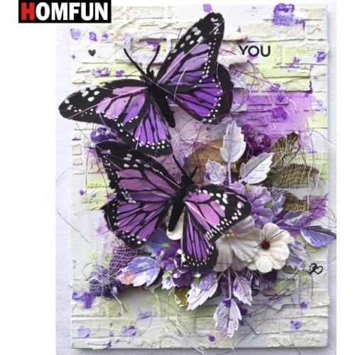HOMFUN Full Square/Round Drill 5D DIY Diamond Painting " Animal Butterfly " 3D Diamond Embroidery Cross Stitch Home Decor Gift
